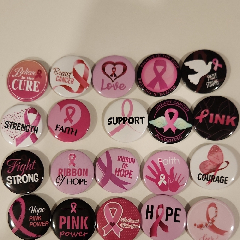 20 or 10 Pink Ribbon Awareness Button Set